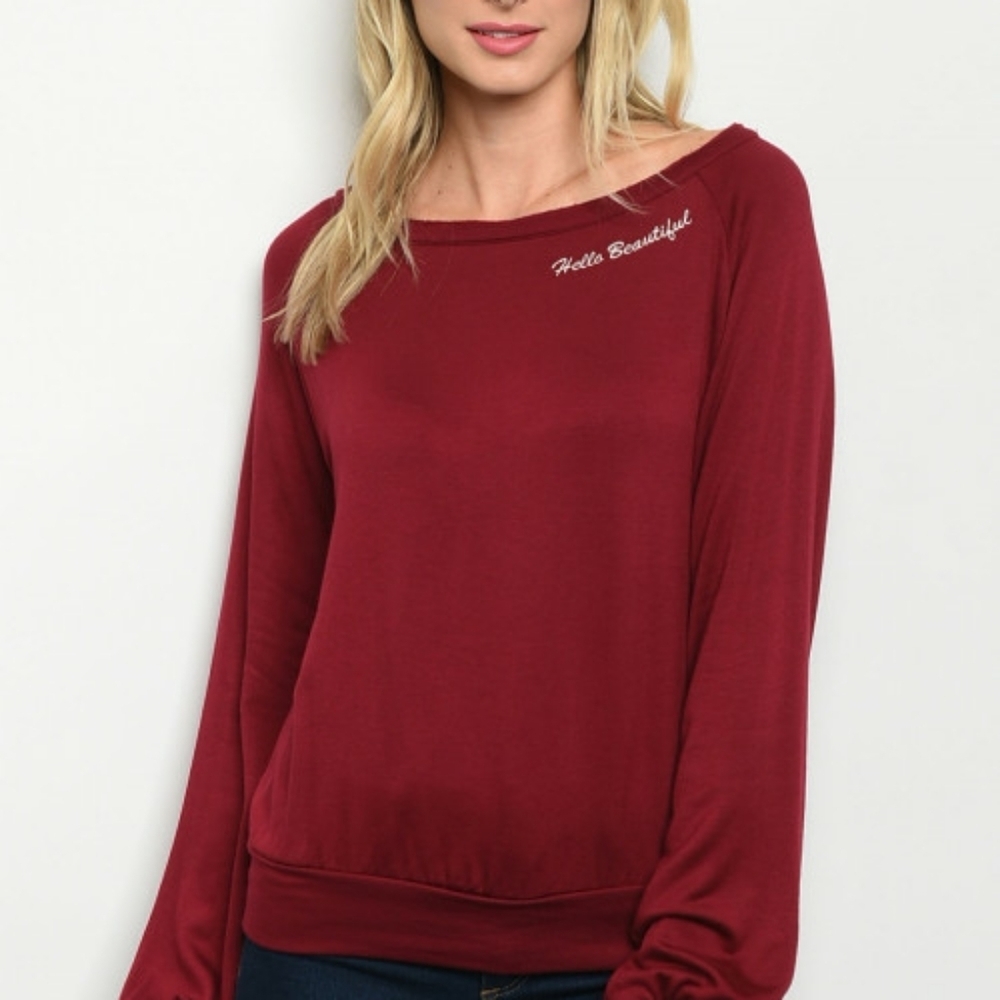 LE LIS LONG SLEEVE BURGUNDY SWEATER TOP